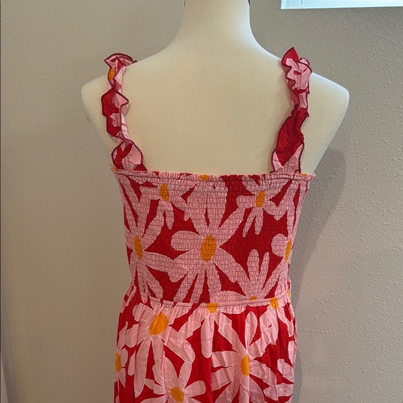 Red and Orange Sleeveless Maxi Sundress with Square Neck - Picture 7 of 9